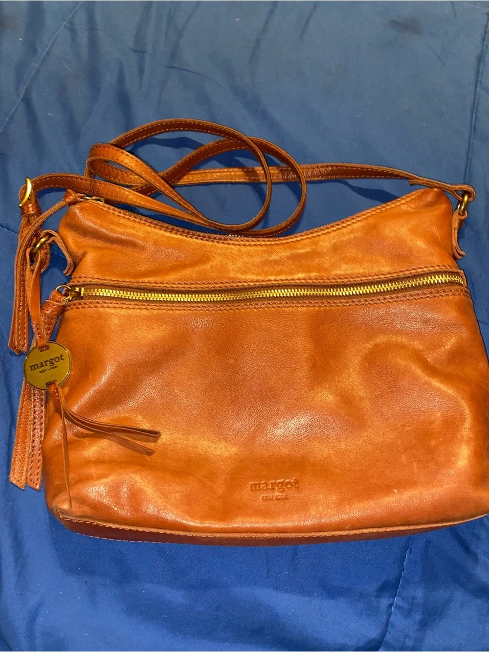 margot Cognac Leather Crossbody Bag with Gold Hardware